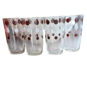 4 Hazel Atlas Vintage Brown Polka Dot Swanky Swigs Sour Cream Glasses 1950’s